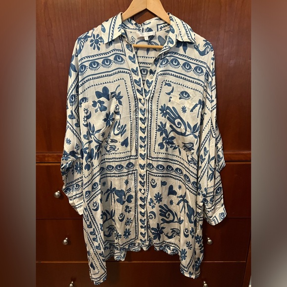 ANTHROPOLOGY Corey Lynn Calter Blue Rayon Print Mini Shirt Dress Size Small - Picture 4 of 9